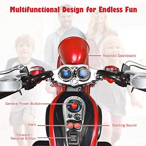 Red 6V Battery Powered Ride on Chopper Motorcycle – Kids Motorcycle – Horse Red