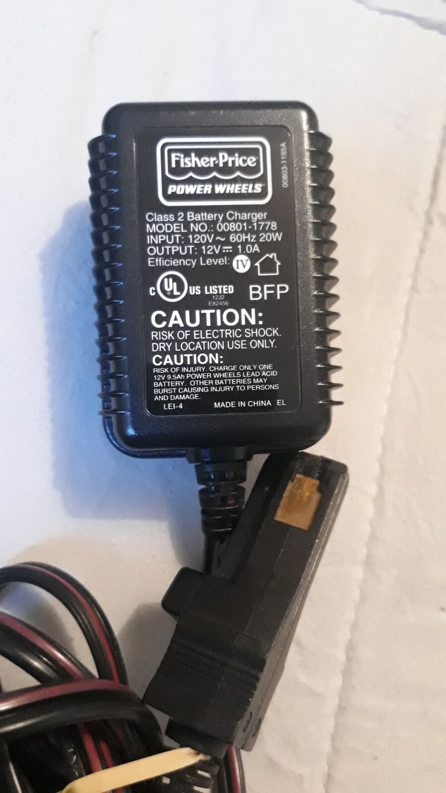 Power Wheels Fisher Price 12 Volt 12V Battery Charger 00801-1778