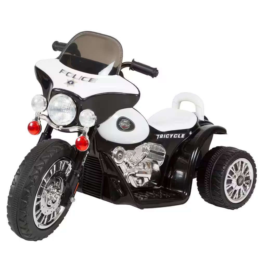3-Wheel Battery Powered Ride on Toy Motorcycle Police Chopper in Black