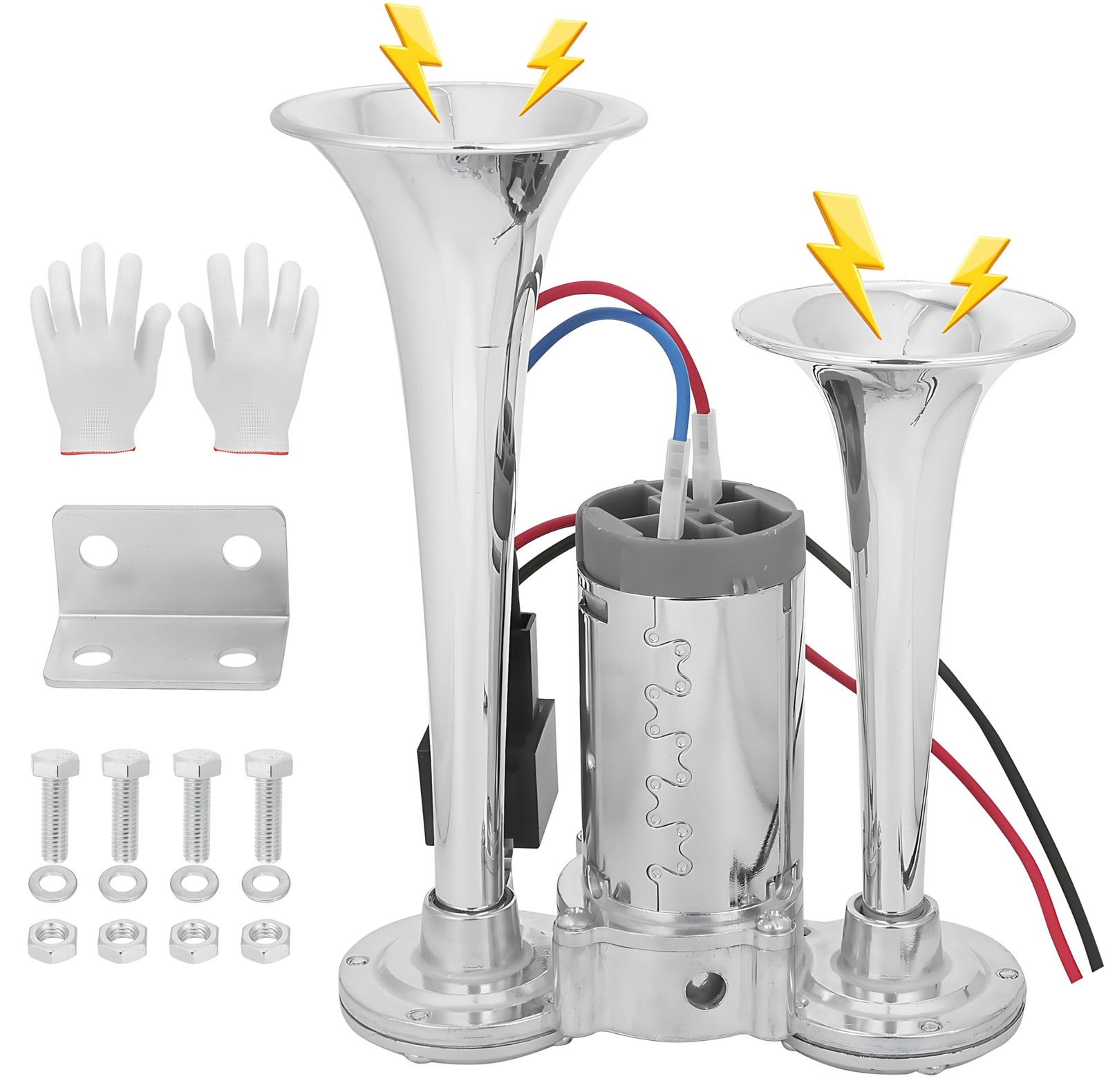 24V 600dB Super Loud Train Horn Kit for Trucks & Boats – Dual Trumpet Electri…
