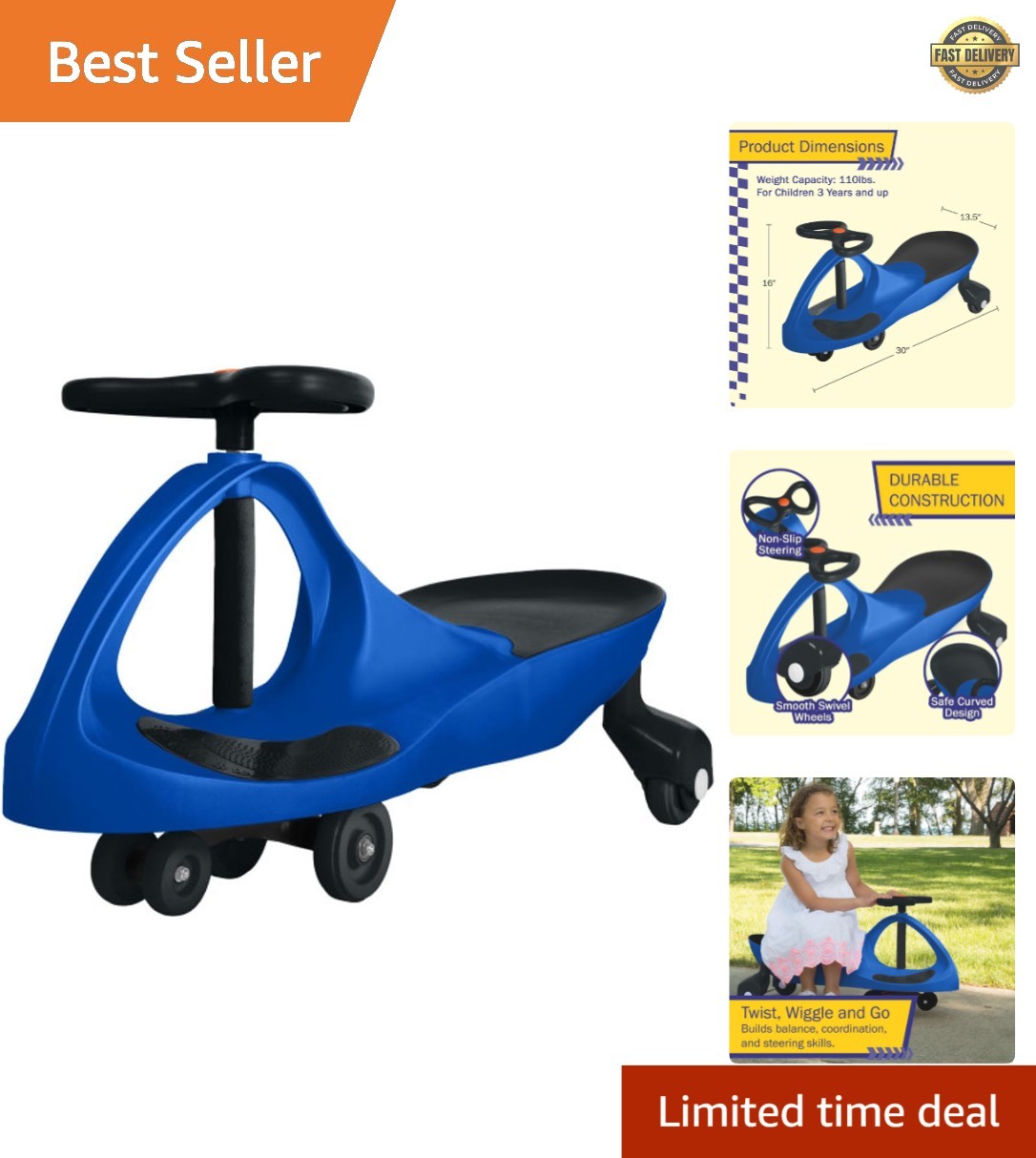 Wiggle Car – Ride on Toy for Ages 3 and Up – Toddler Ride on Toys with no Bat…
