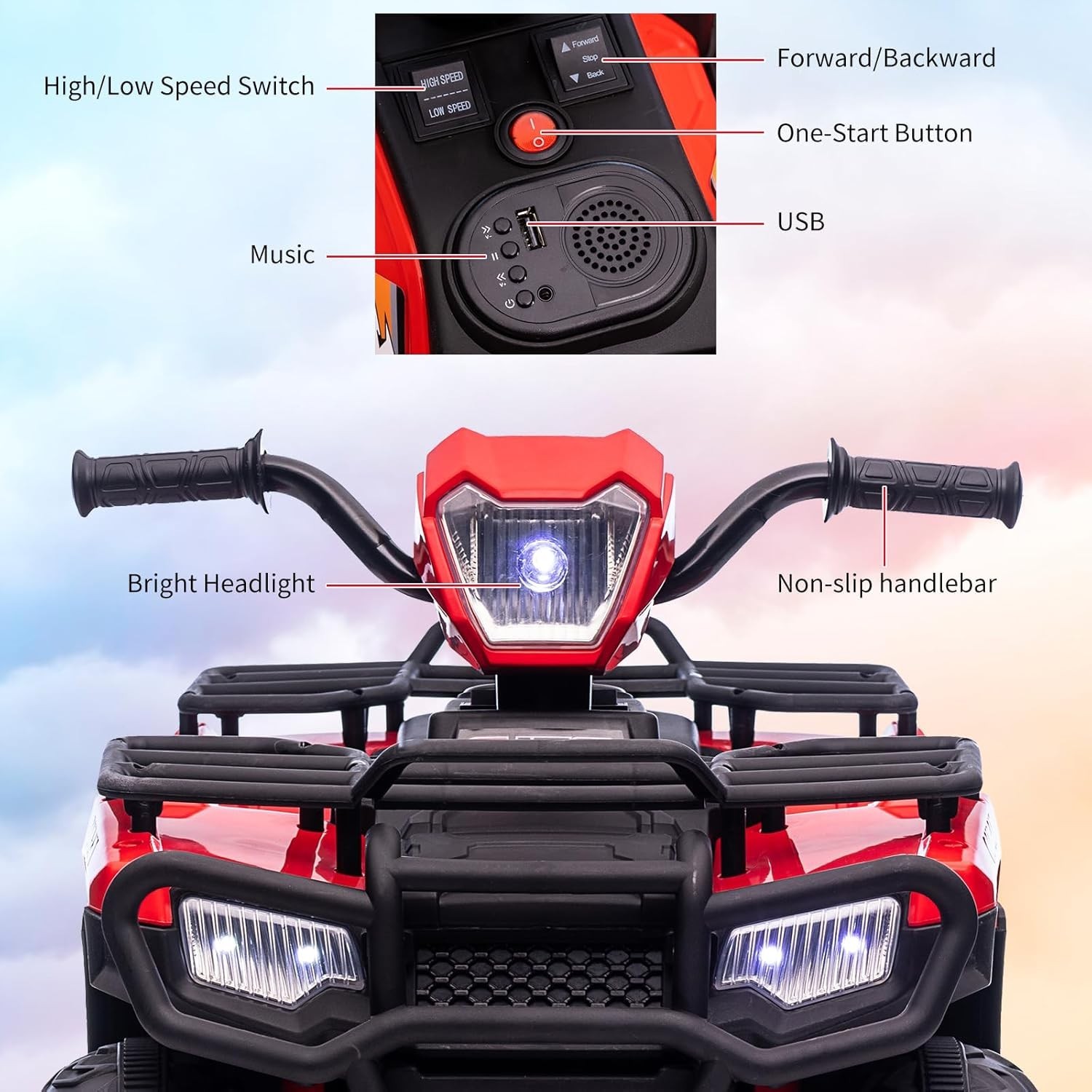 12V Kids Ride on Toy 4 Wheeler Quad Car 1.5-2.2mph Speed with Music LED Light