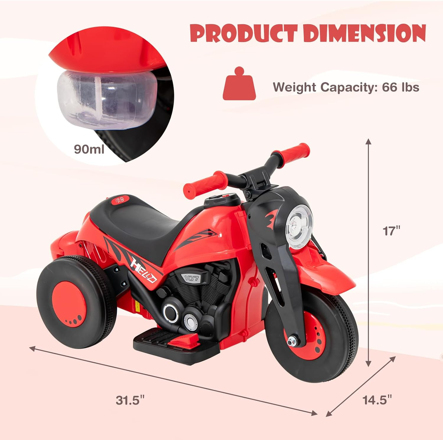 Kids Motorcycle, 6V Electric Ride on Car with Automatic Bubble Function, Foot Pe