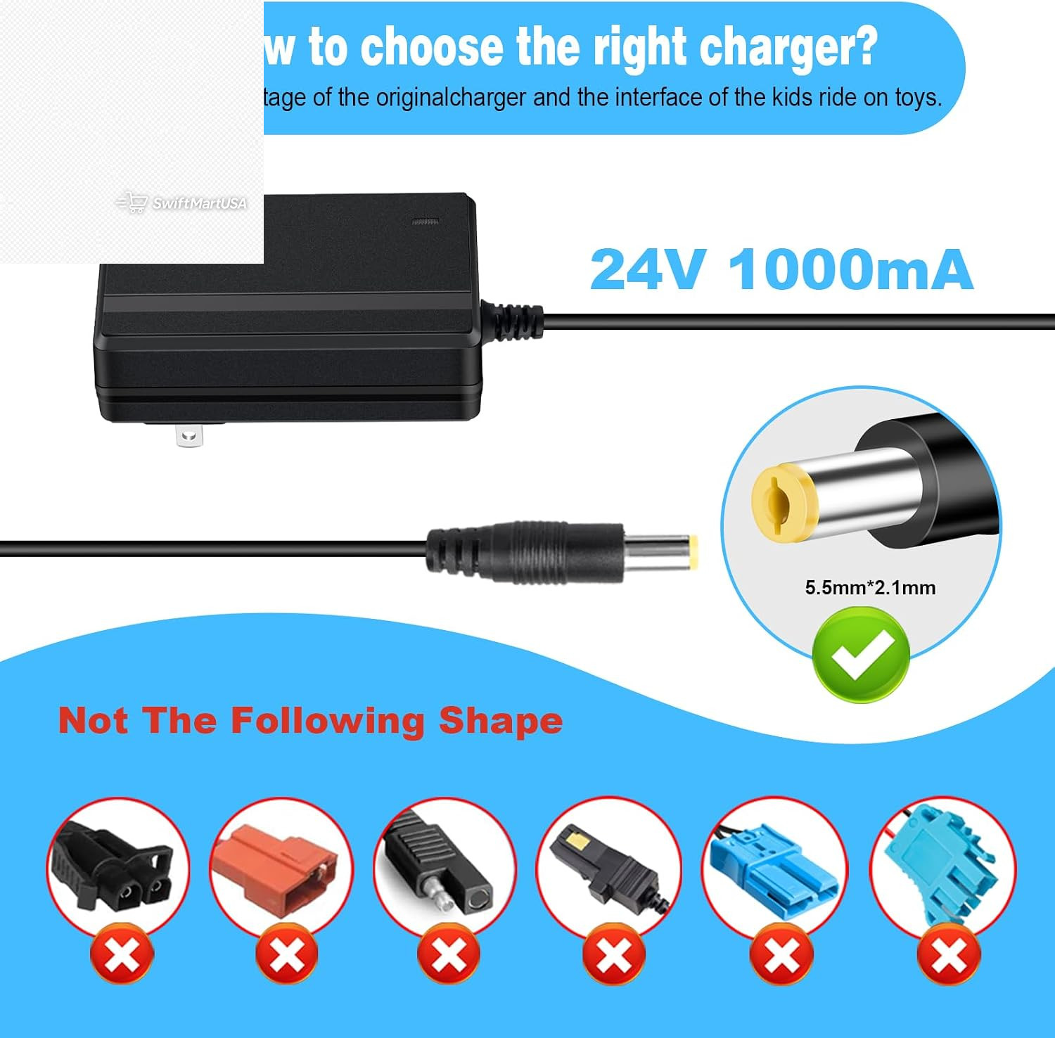 24V Charger for Kids Ride on Car 24 Volt Battery Charger for Ride on Toys Kid Tr