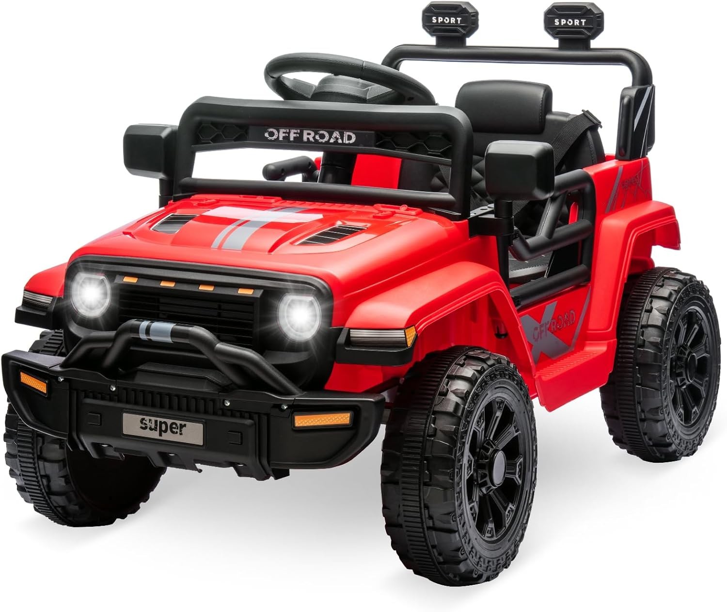 12V Kids Ride On Truck w/ Remote, 2 Speeds, Spring Suspension, LED Lights – Red