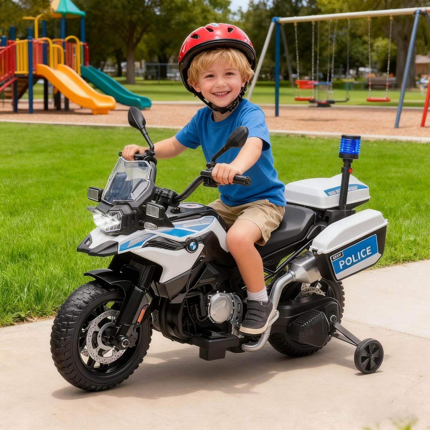 GARVEE 12V Electric BMW Licensed Police Motorcycle Toy for Kids 4-8 – LED Lights