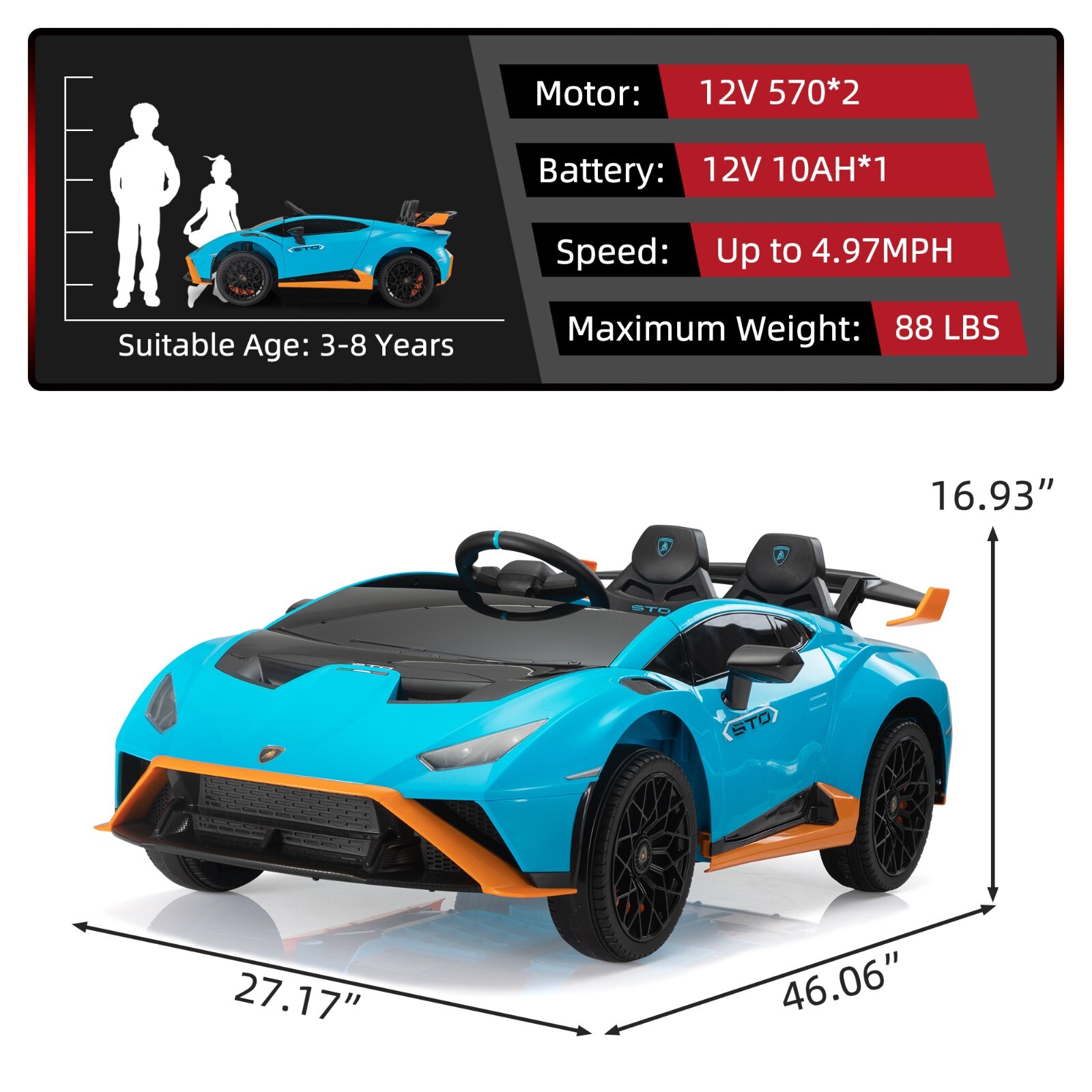 12V Kids Ride On Car Licensed Lamborghini Battery Powered Toys w/Remote Control