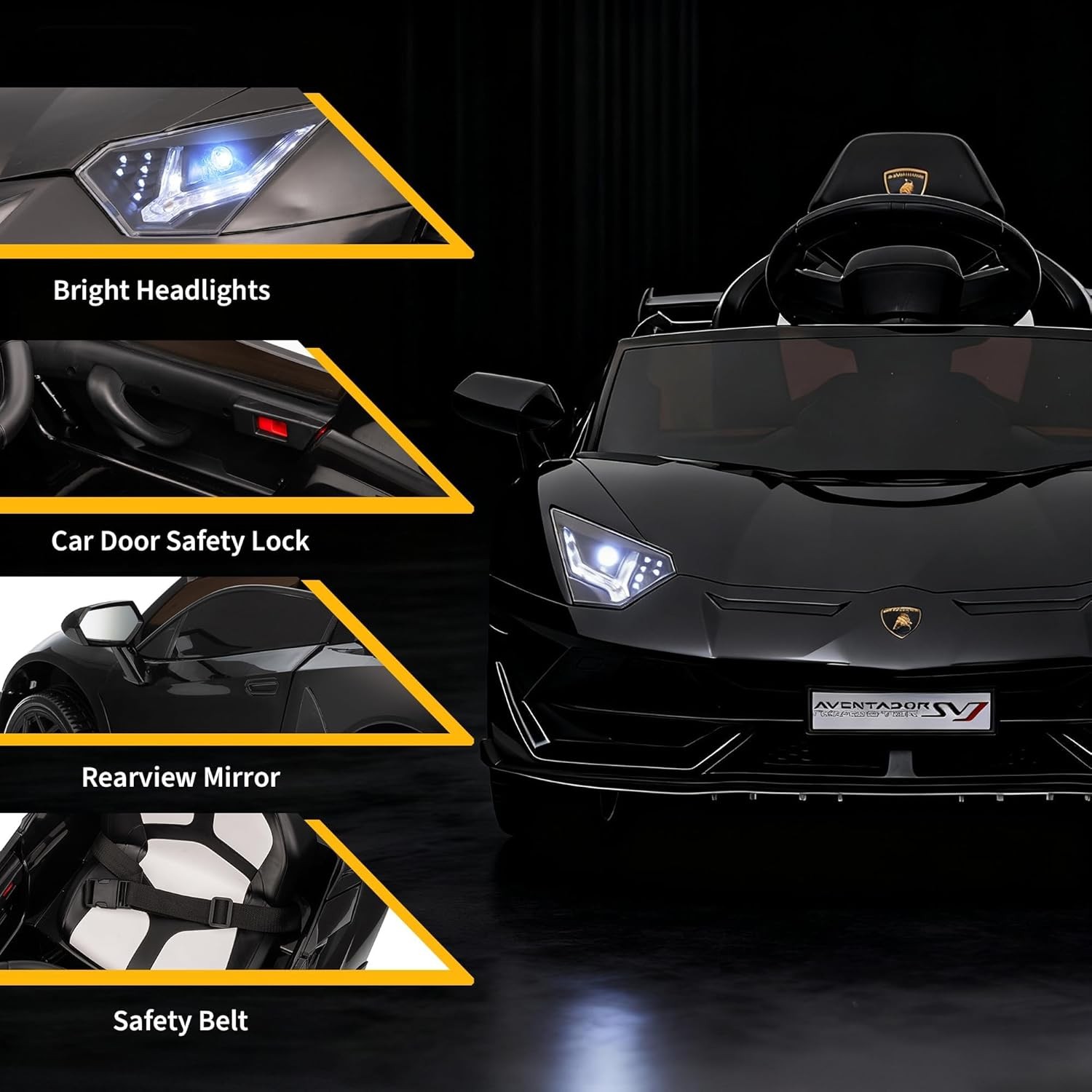 12V Lamborghini Licensed Electric Ride On Car for Kids w/ Remote,Music,LED Light