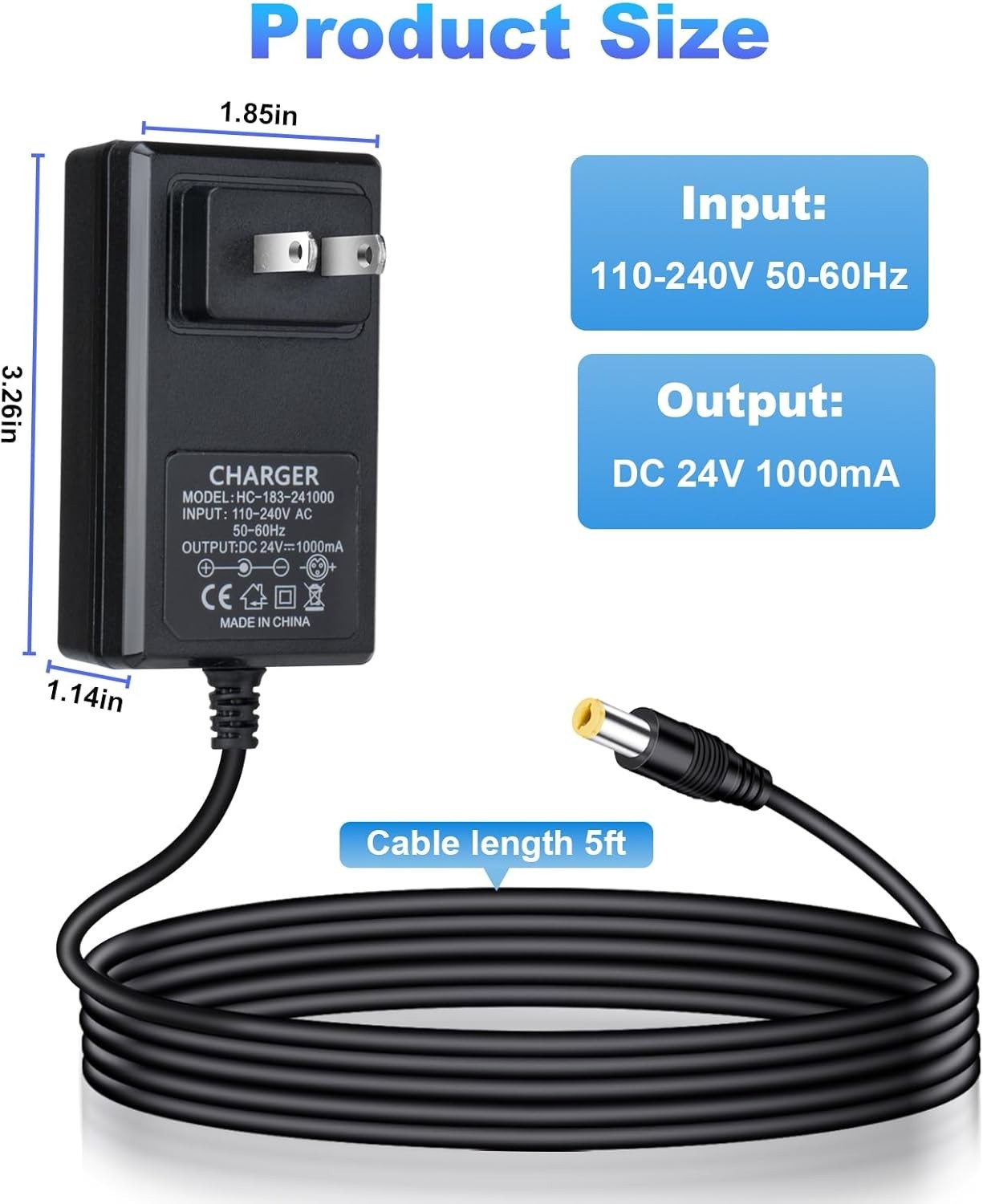 24V Charger for Kids Ride On Cars, Wrangler SUV, ATV, Jeep, Quad, 1000mA