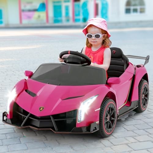 Kids Ride-On Car, 2 Seater, 12V 4WD, Licensed Lamborghini Veneno Electric Pink