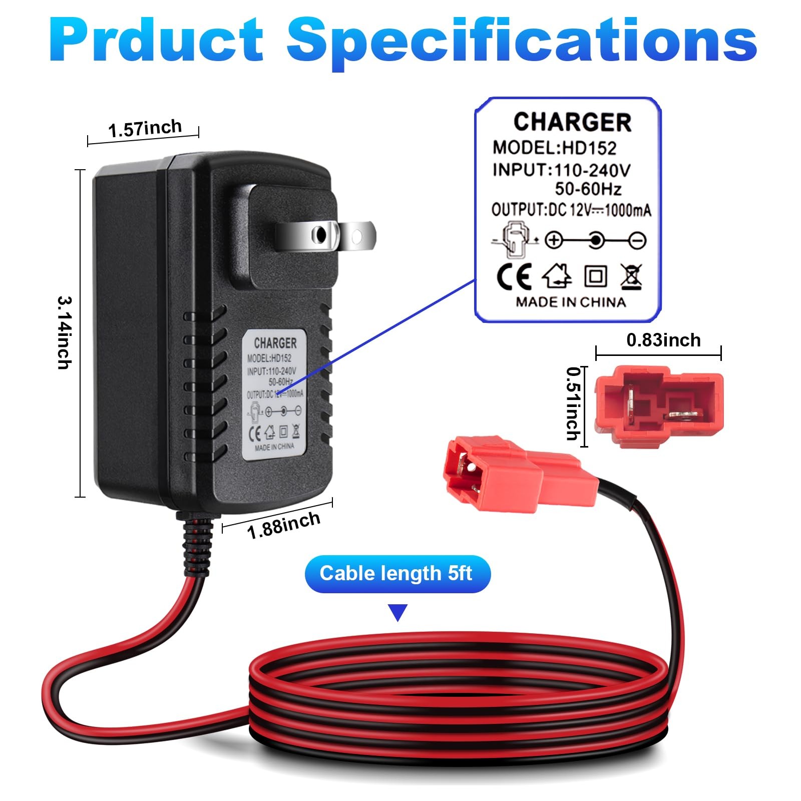 12V Charger for Kids Ride On Toys Cars for Kid TRAX GMC, BMX X6, Kid TRAX GMC…