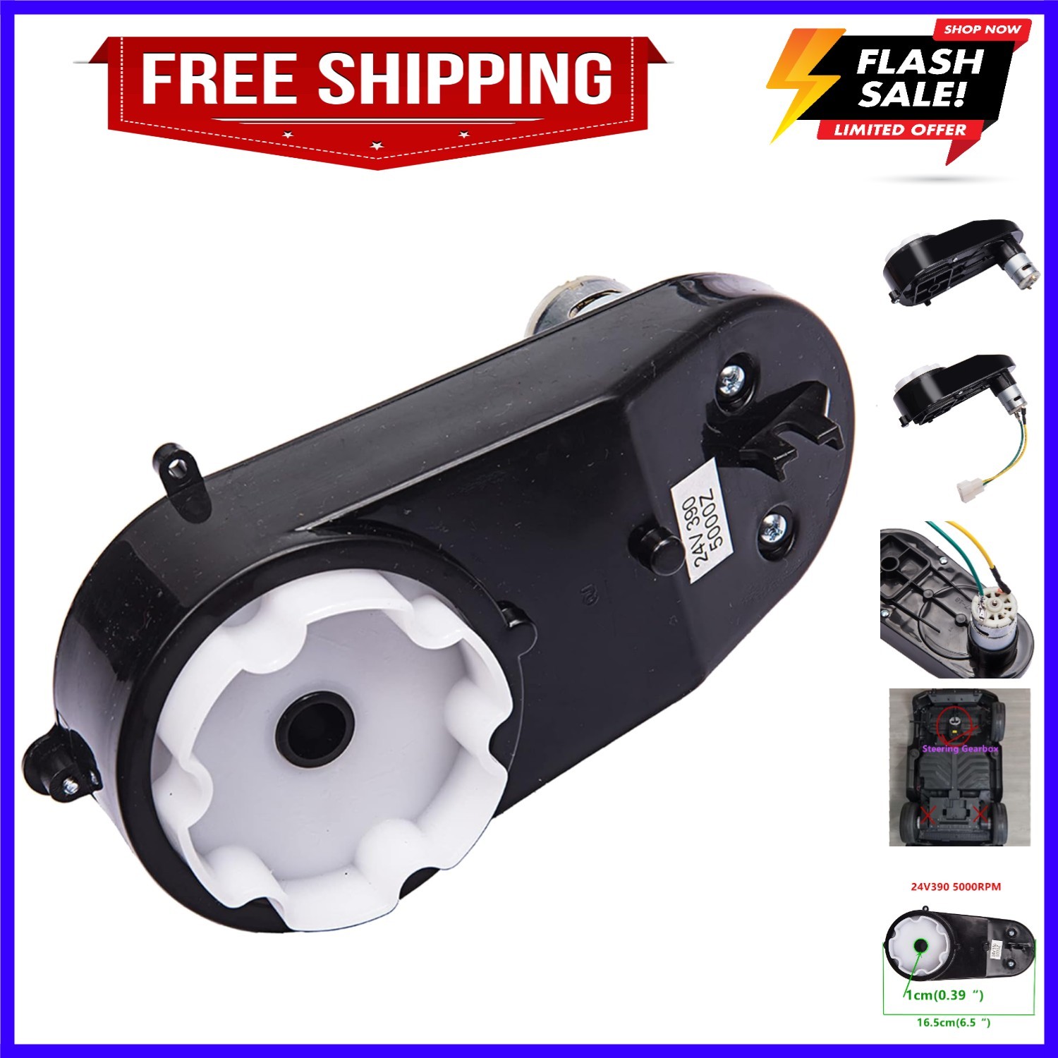 24V 390 Children Electric Car Steering Gearbox with 24 Volt Steering Motor, C…