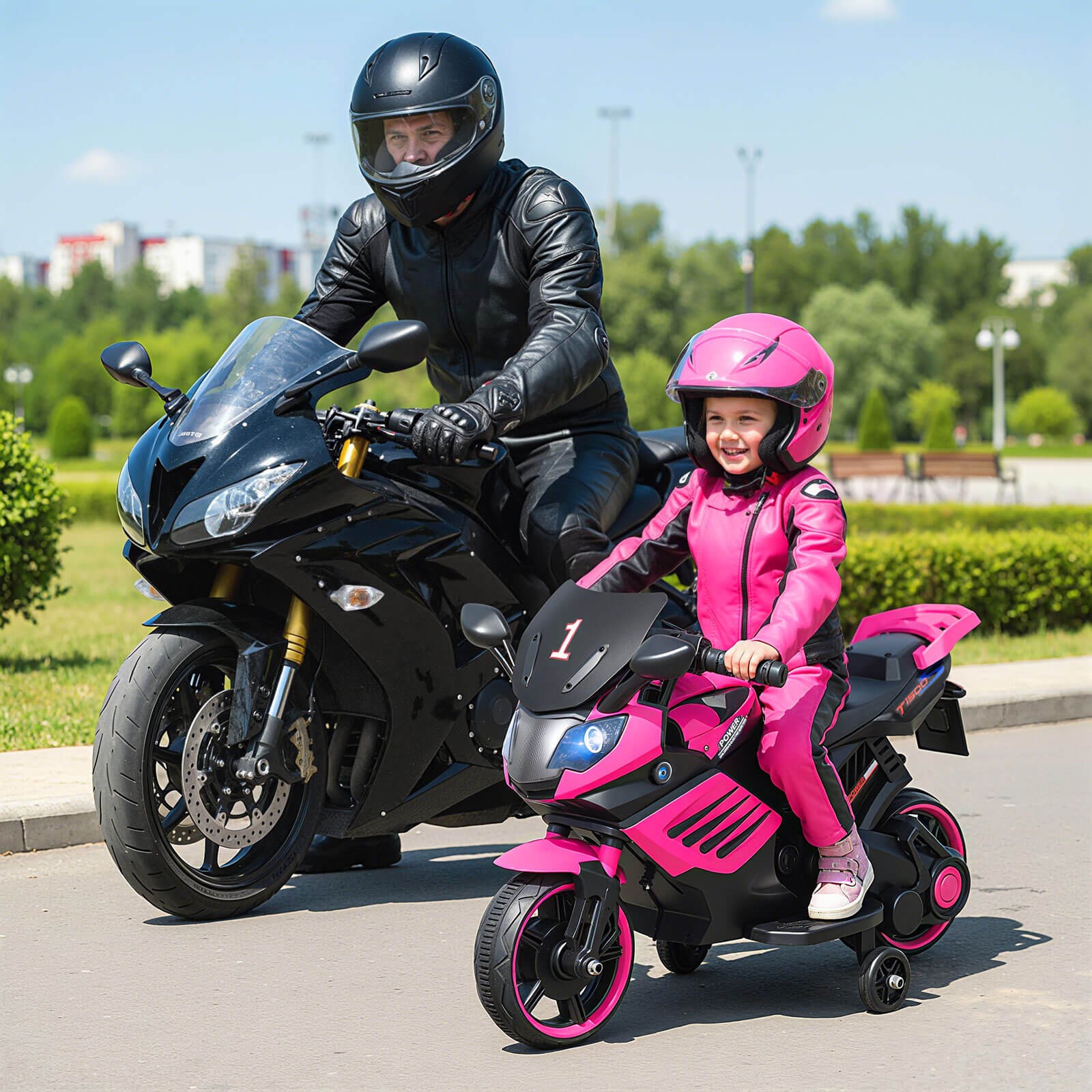 6V Kids Motorcycle w/Music, Horn, Detachable Training Wheels & LED Headlights