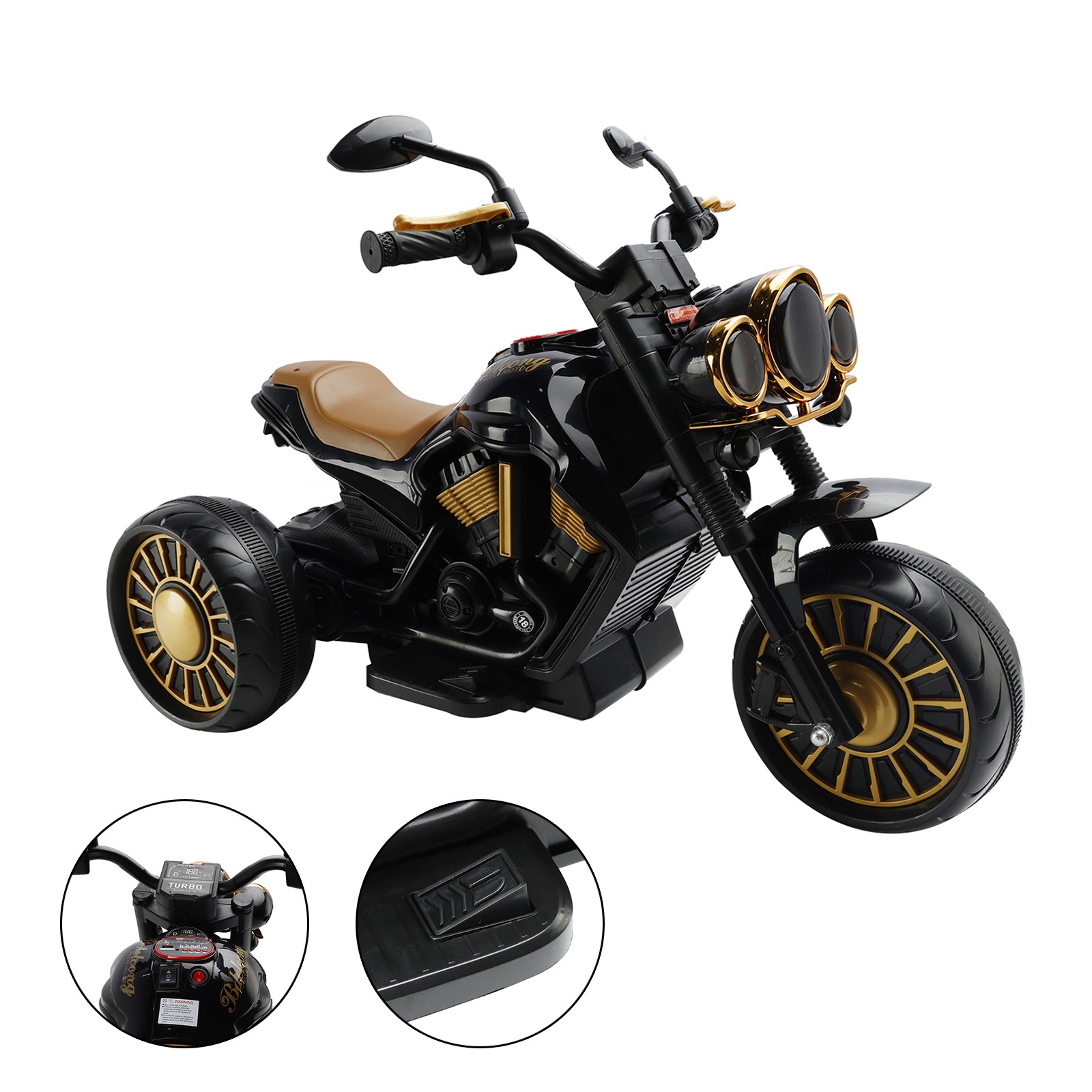3-Wheel Kids Ride On Motorcycle Electric Dual Drive Toy Car With LED Light Black