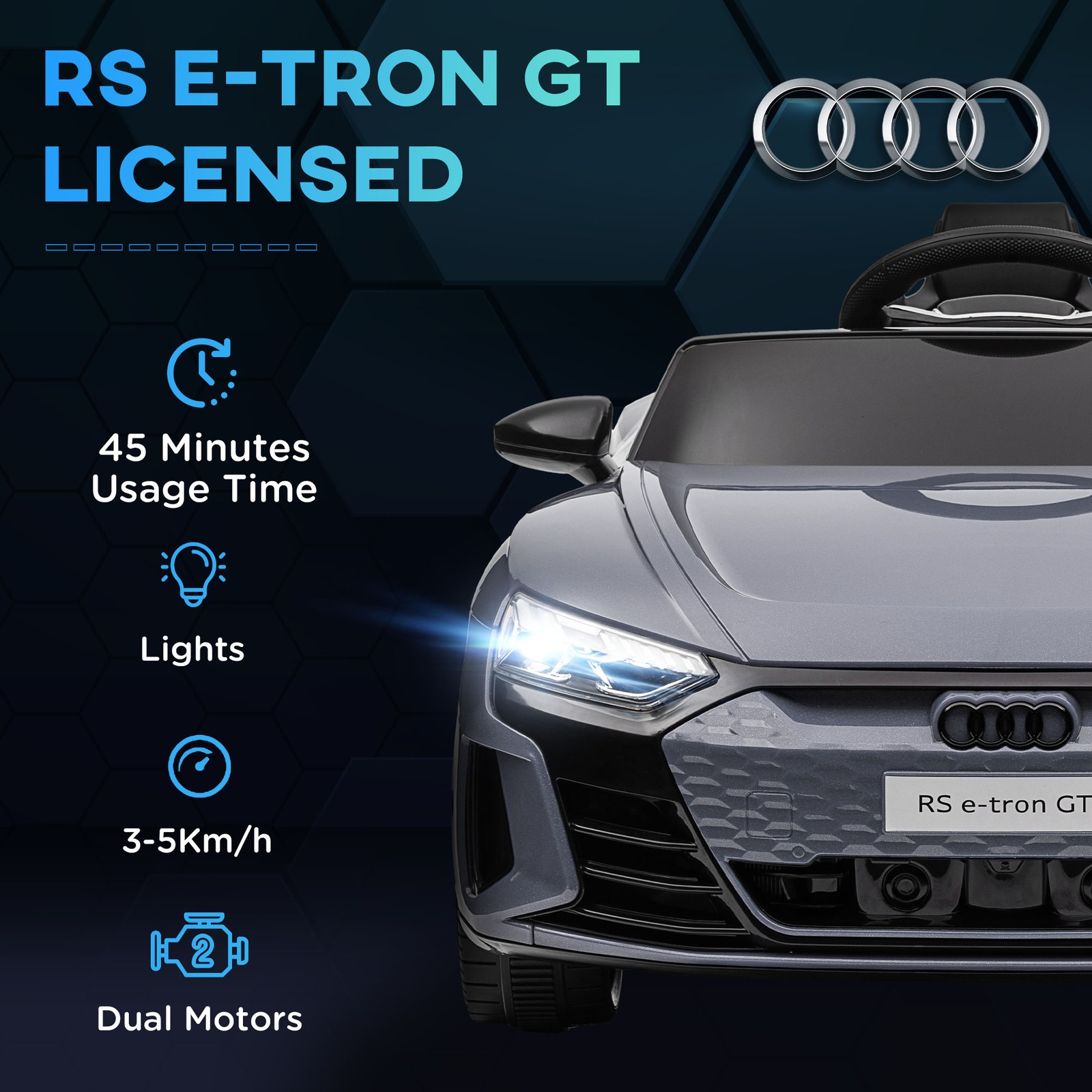 12V Kids Electric Ride On Car, Licensed Audi with Remote, Gray