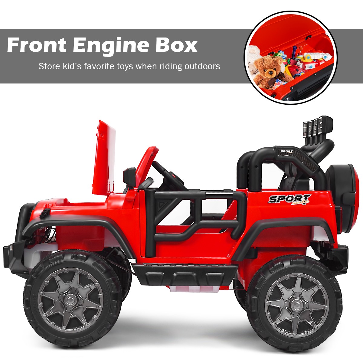 HoneyJoy 12V Kids Ride On Car 2 Seater Truck RC Electric Vehicle w/Storage Red