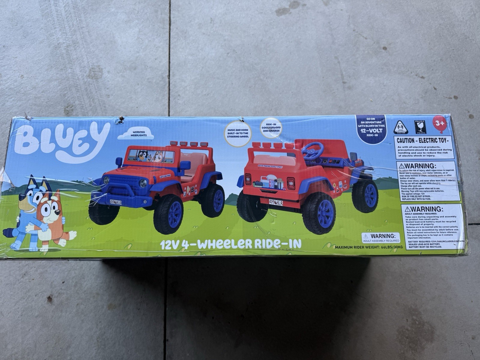 Bluey Ride On Jeep 4 Wheeler 12V Ride in W/Working Headlights! Brand New In Box