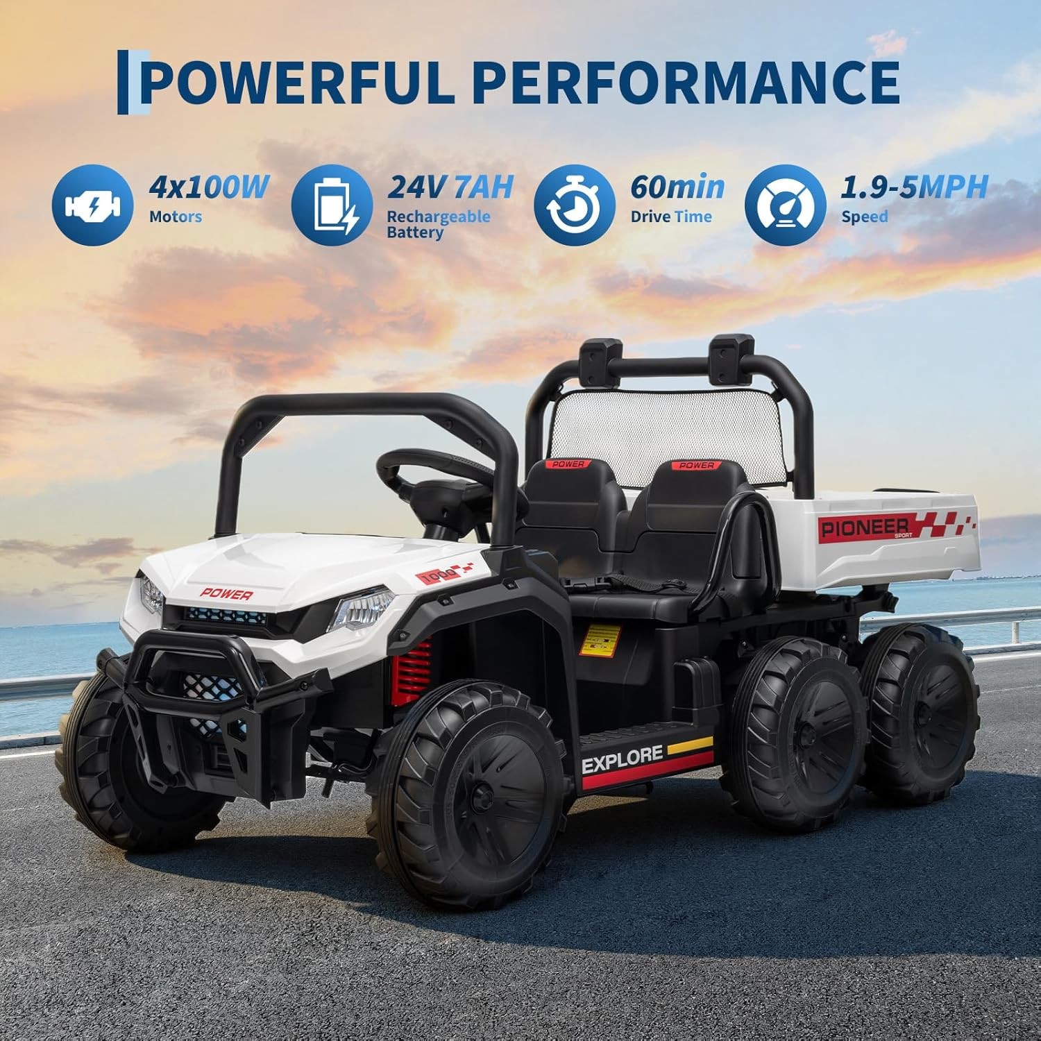 2 Seater 24V Electric Dump Truck, 4WD Kids Ride On Car with Remote & Dump Bed