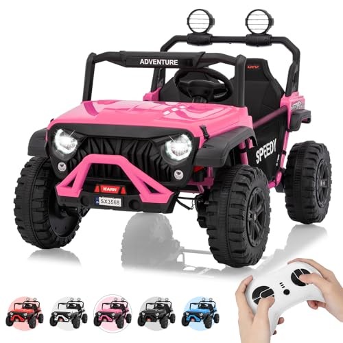 Pink 24V 4WD Pink Ride-On Car for Kids – Fast 4.97MPH Truck – 2 Seats