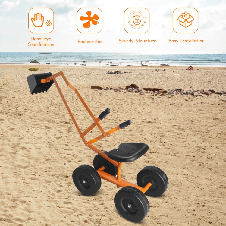 Ride-On Sand Digger Excavator for Kids 4-12, Metal Frame, 360° Seat, All-Season