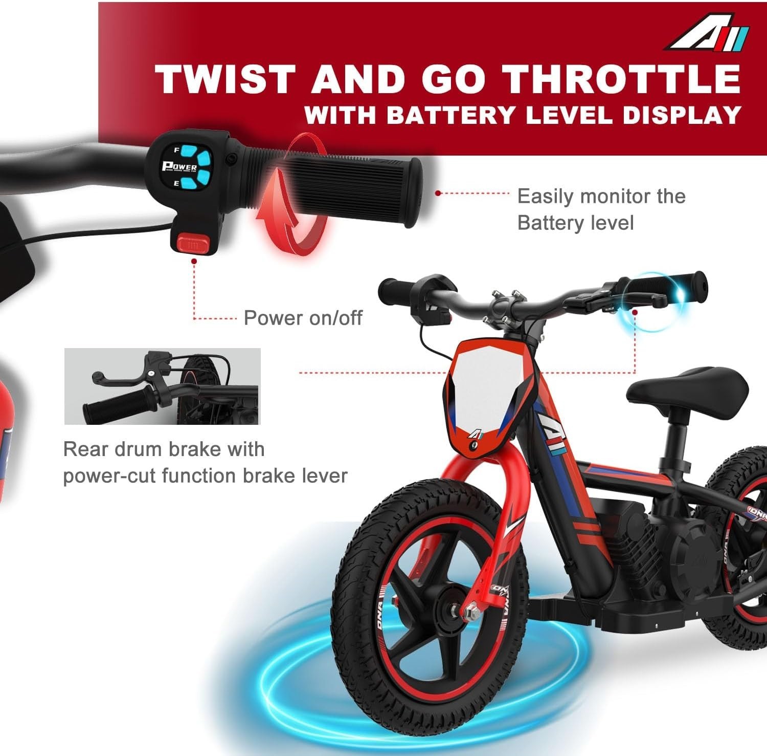 Lightweight Electric Motorcycle for Kids, 150W Up to 10MPH, 24V Detachable