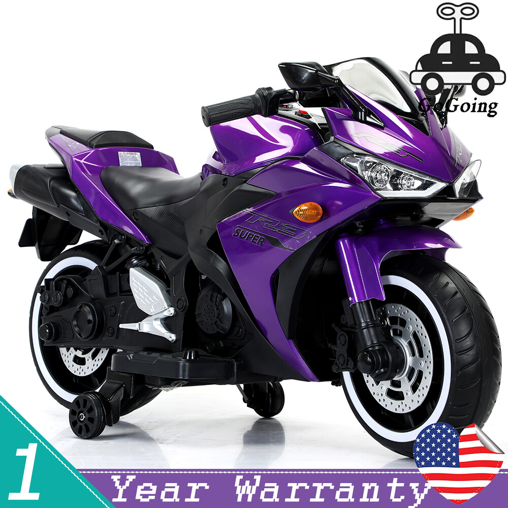 12V Kids Motorcycle Ride On Toy w/ Training Wheels 1.8~3.2mph for kid 3-6 Purple