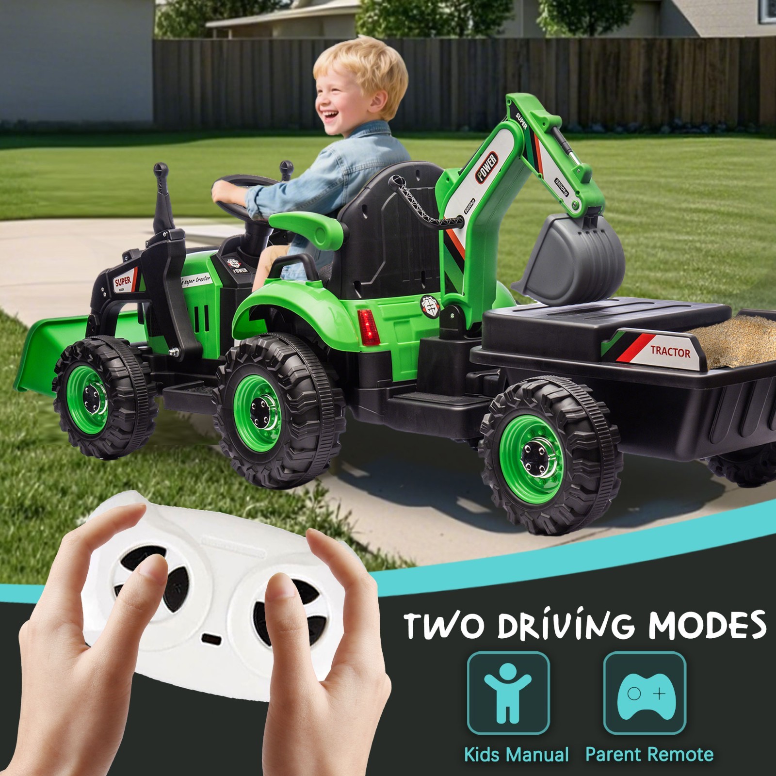 24V Kids Ride On Tractor Electric Car w/Remote, LED Tail-light,3 Speed Toy,Green