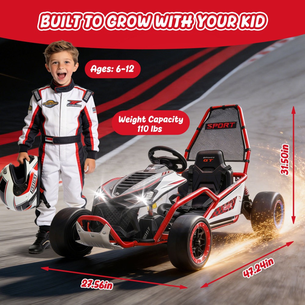24V 400W Electric Ride on Toy Crazy Go Cart Drift Car 5-7.5 MPH for Kids 6-12