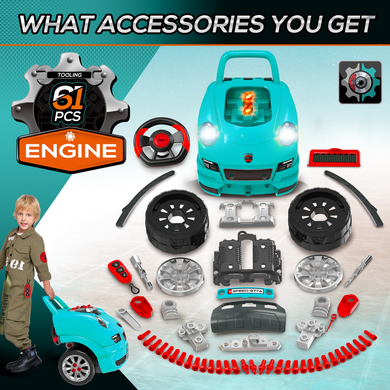 Workshop Kids Car Engine Toyset Educational Car Play Maintenance Repair Station