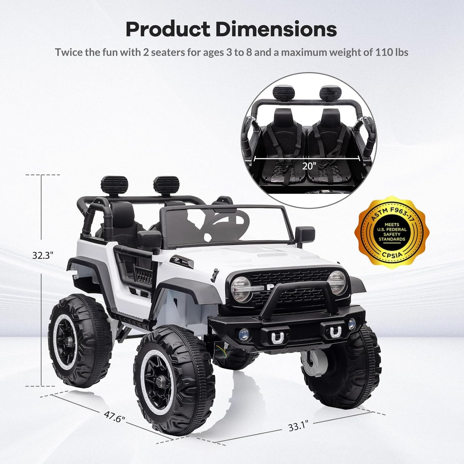 24V Electric Kids Ride On Cars with Remote Control 2 Seats Truck Toys Gifts