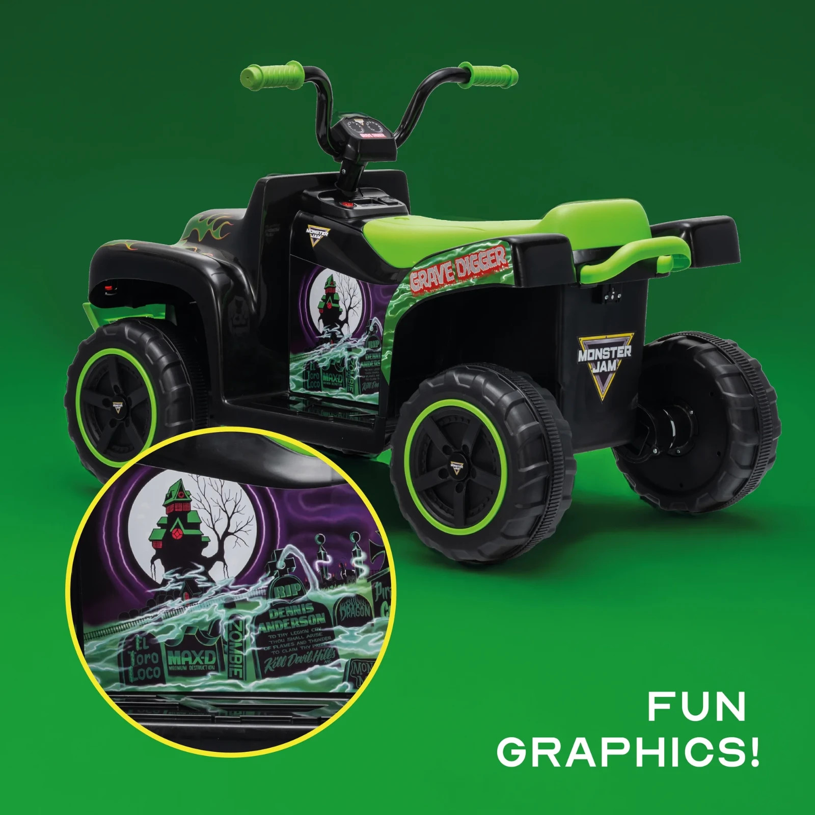Monster Jam Grave Digger ATV 12V Electric Vehicle w/Cool Graphics, Ages 3+