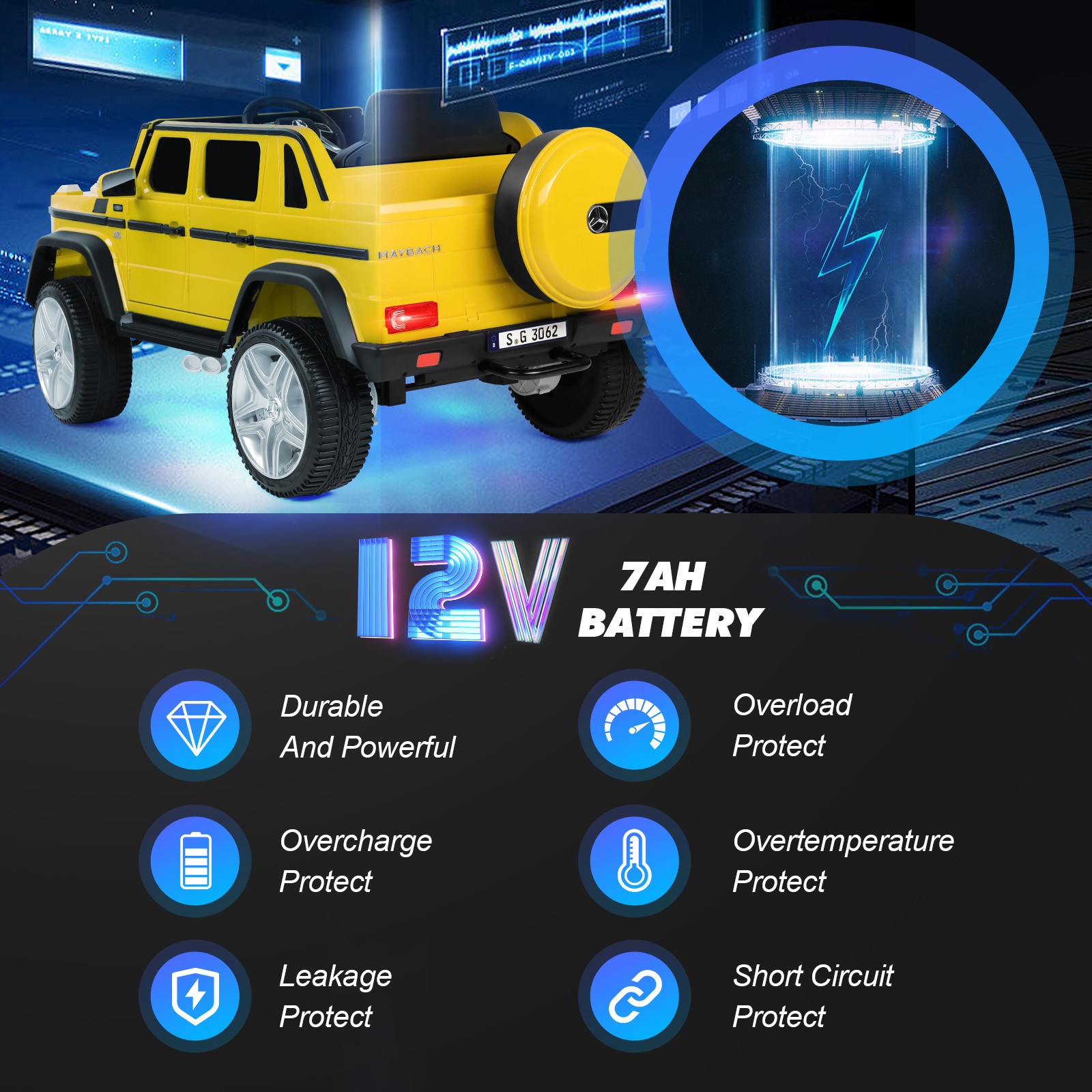 New 12V Battery Kids Yellow Ride On Mercedes-Benz Car w/3 Speed,LED,Music,Remote