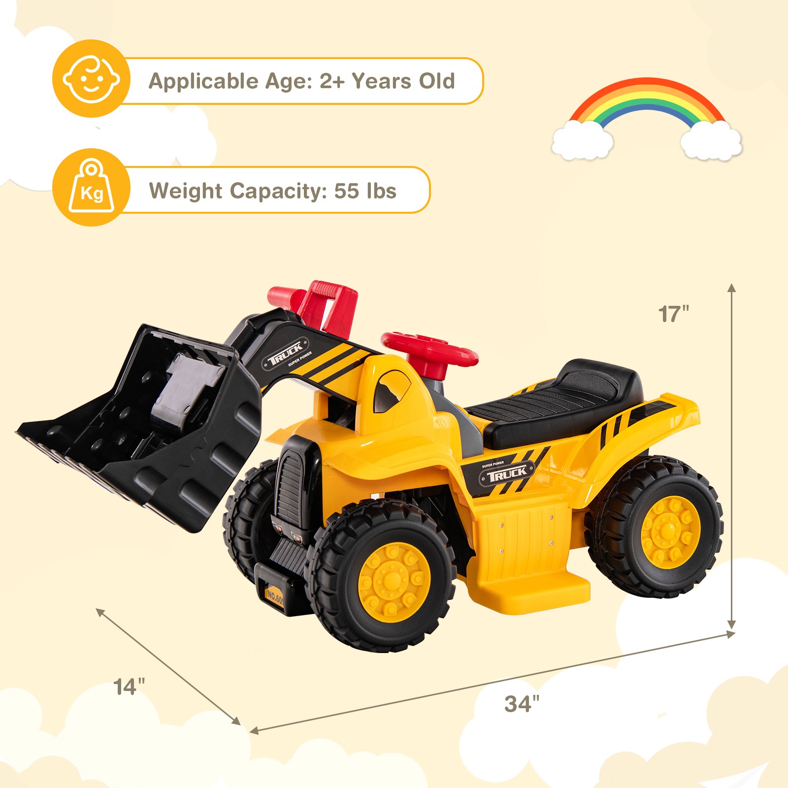 Kids Ride On Bulldozer 6V Electric Pretend Play Truck Toy with Basketball Hoop