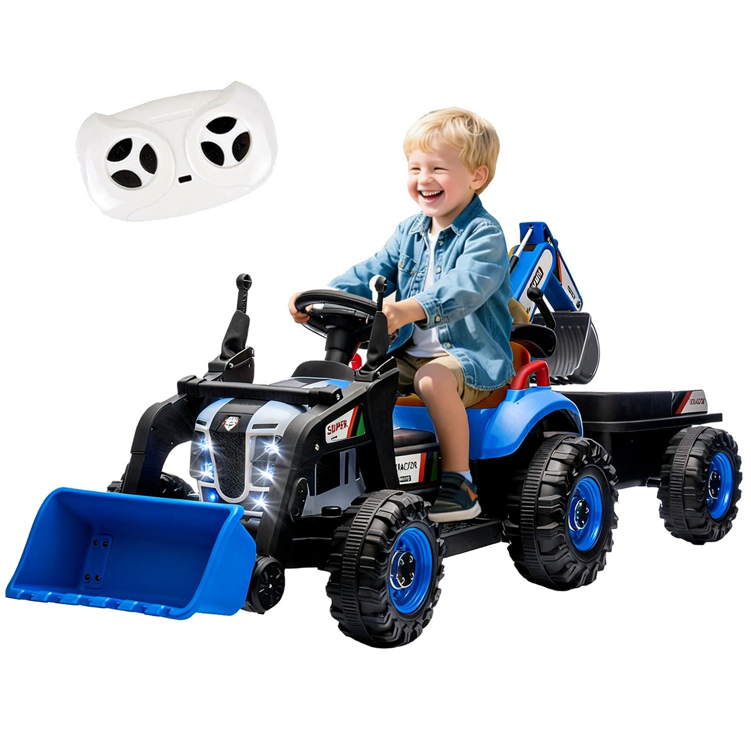 24V Kids Ride on Tractor 4-in-1 Excavator Dump Truck W/Remote 3-Speed Adjustable