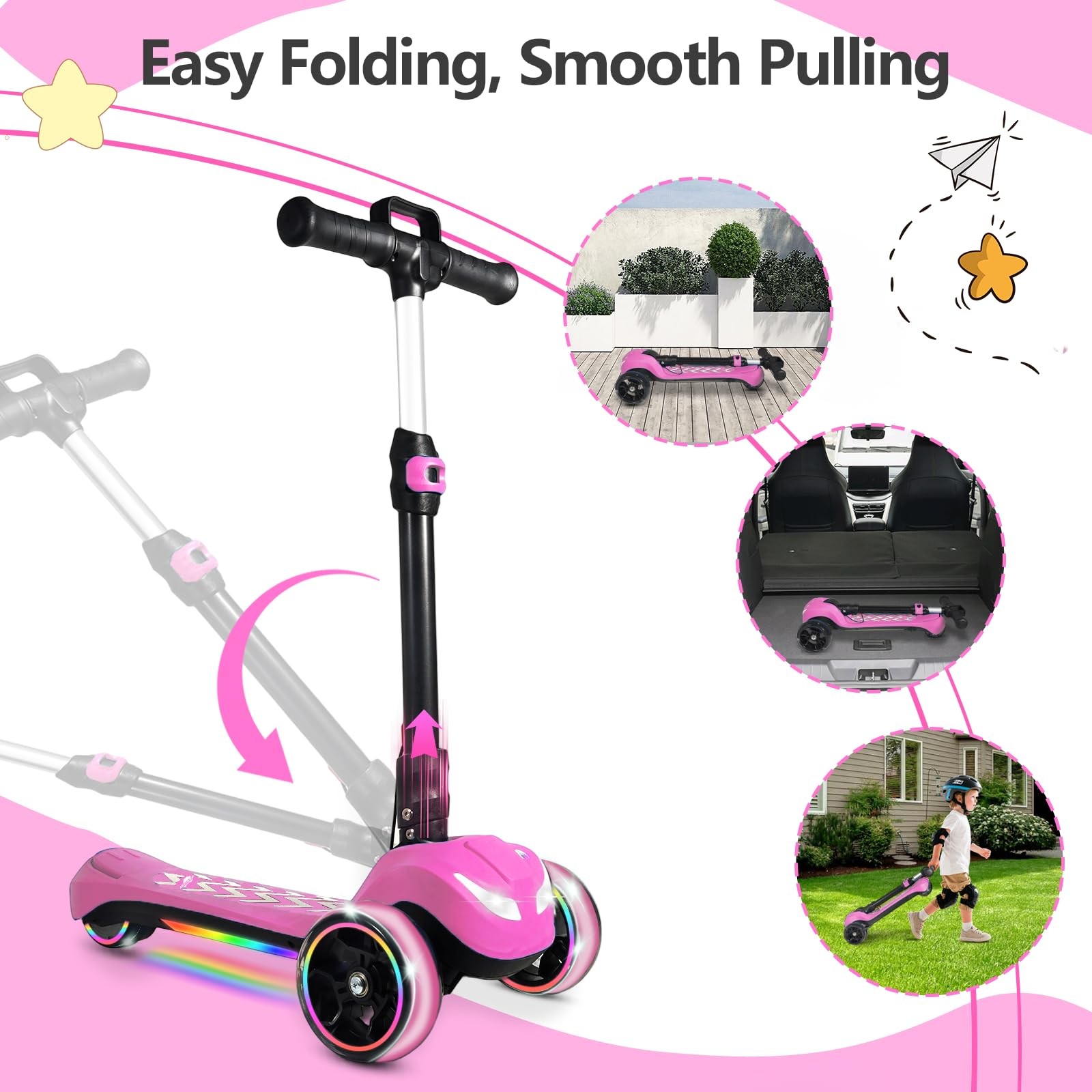 Electric Scooter for Kids Ages 3-12, Full Body Lights Up, Wide Deck, 3 Adjust…