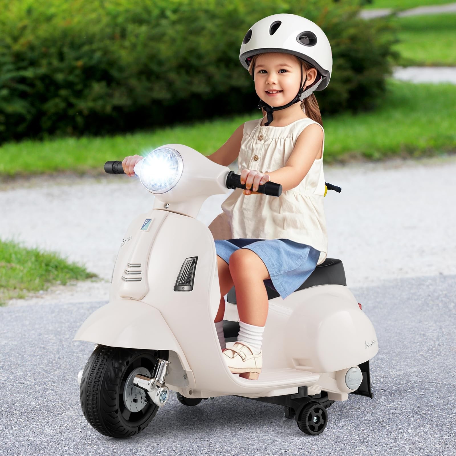 Licensed Vespa Scooter Kids Motorcycle by OLAKIDS, 6V Ride on Electric Motorc…