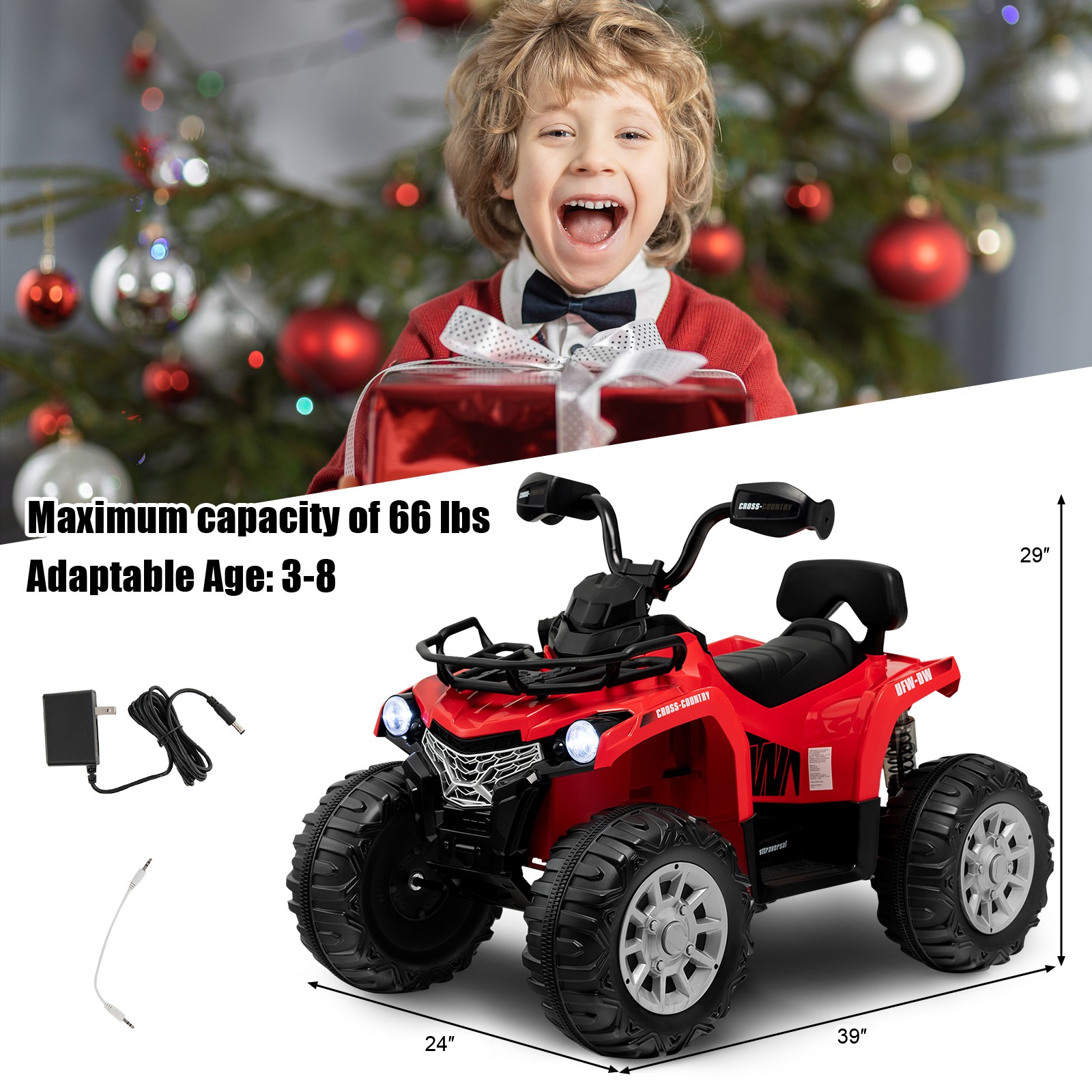 12V 2 Speeds Kids Ride ATV Electric 4-Wheeler Quad w/ Mp3 & Headlights Red