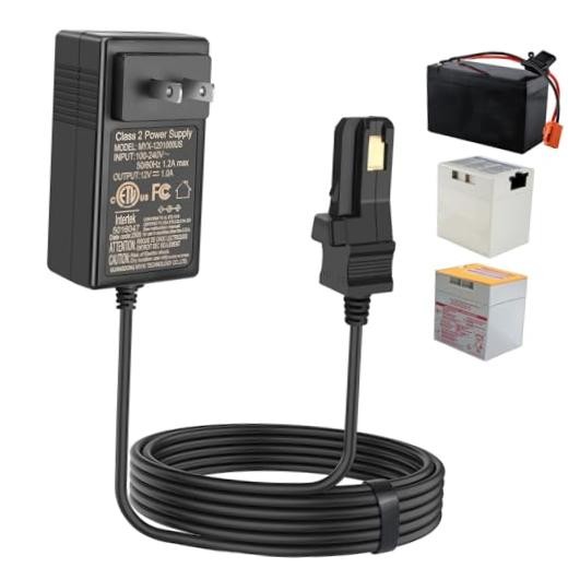 12V Battery Charger with 6.6Ft Cable for All Power Wheels 12 Volt Ride Black