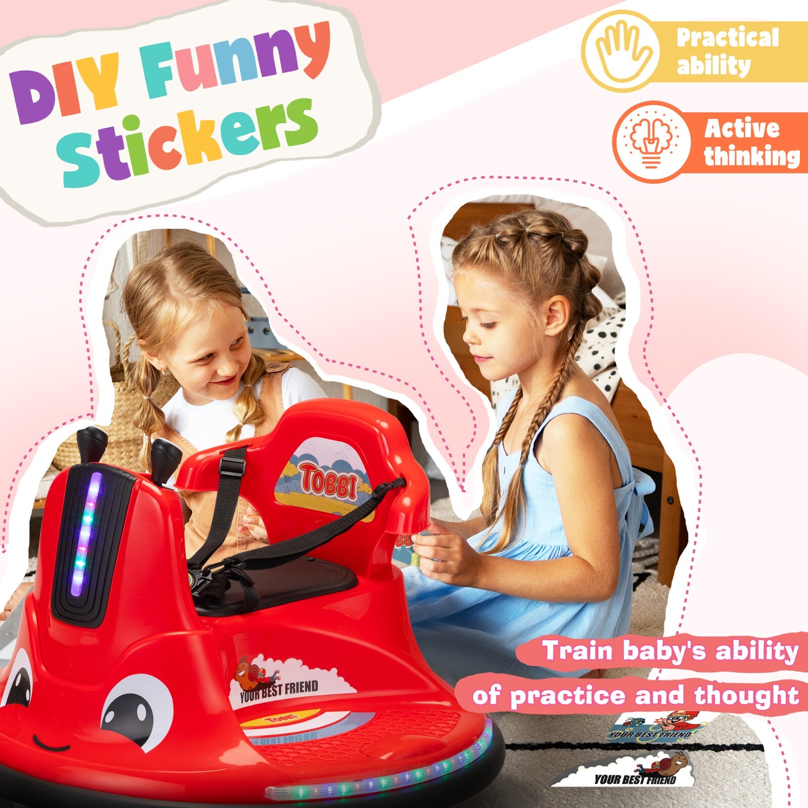 TOBBI Ride on Bumper Car for kids 360° Spinning w/Remote Control LED Light Red
