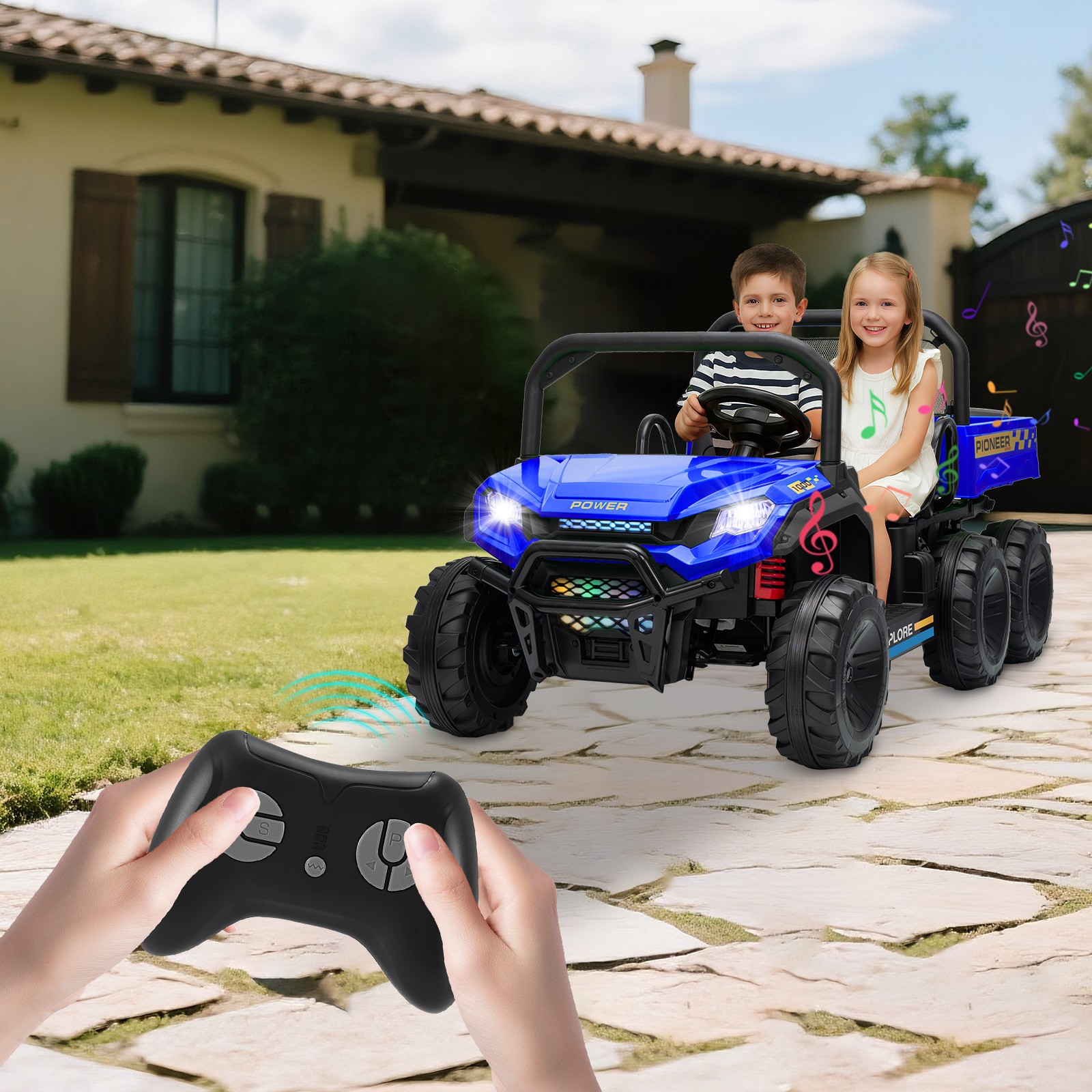 Kids 24V Electric Dump Truck 4WD 6Wheeler 2 Seater Ride on Car with Remote MP3