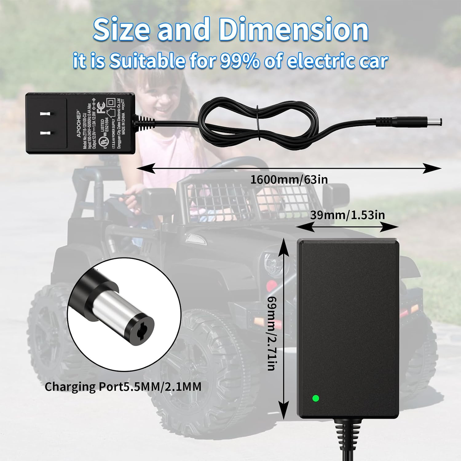 UL Certified 12V Battery Charger for Ride on Toys, 12V Ride on Replacement Charg
