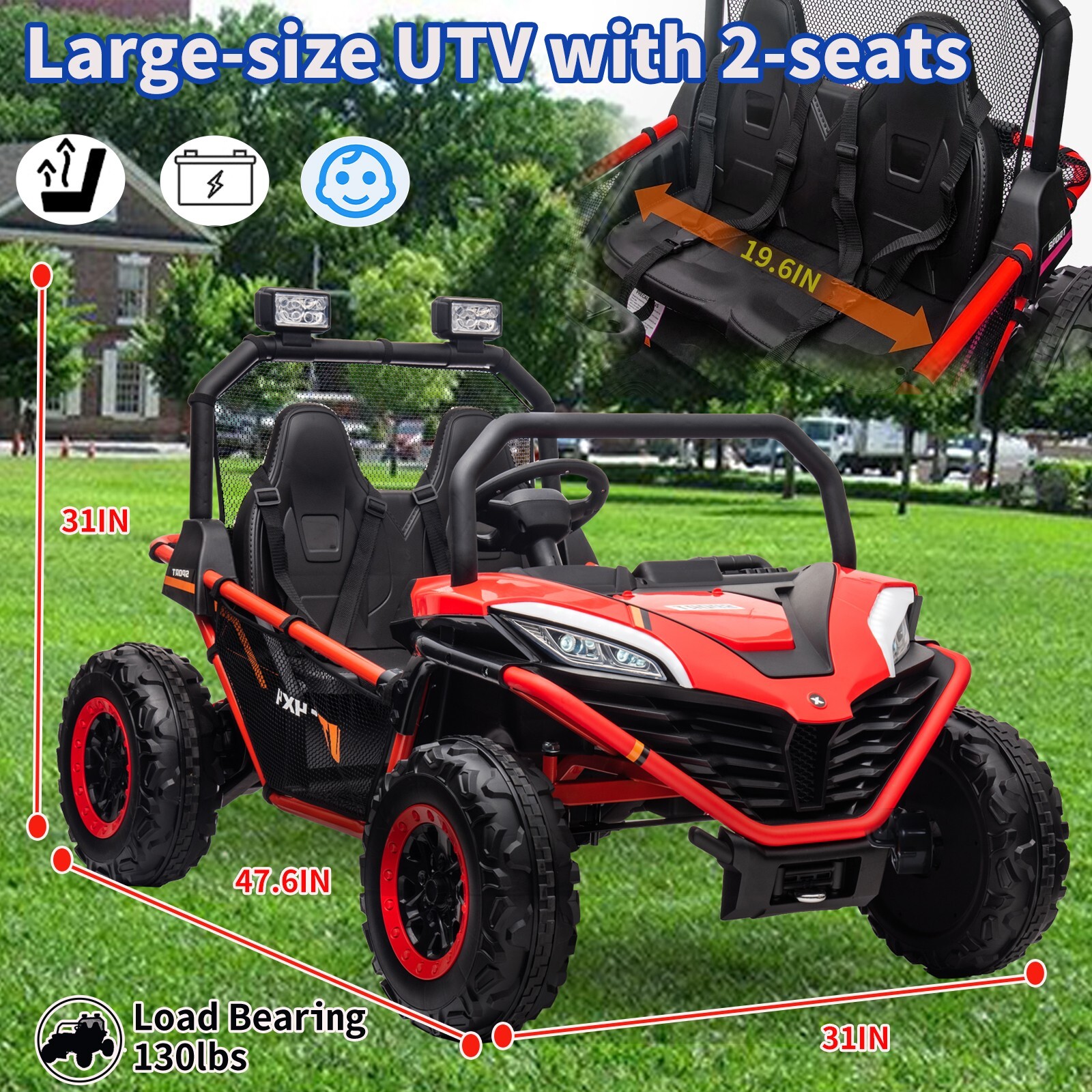 ZEOPHOL 24V Kid Ride On Car UTV 4WD 2-Seater Electric Truck 4X80W Remote Control