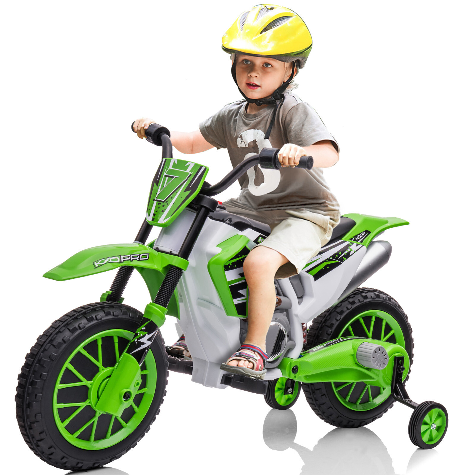 Electric 12V Kids Green Ride On Motorcycle Dirt Bike Motorbike w/Training Wheels