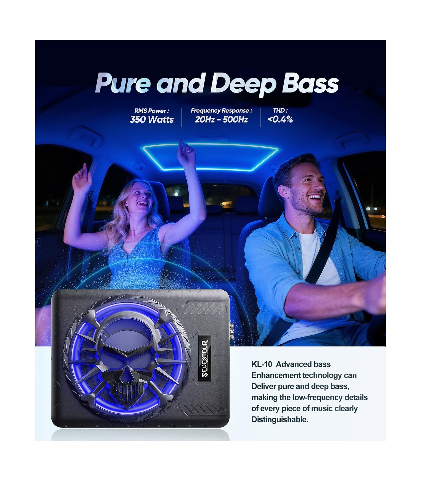 10″ 1200W Slim Under Seat Powered Car Subwoofer, Car/Truck Audio Sub Built in…