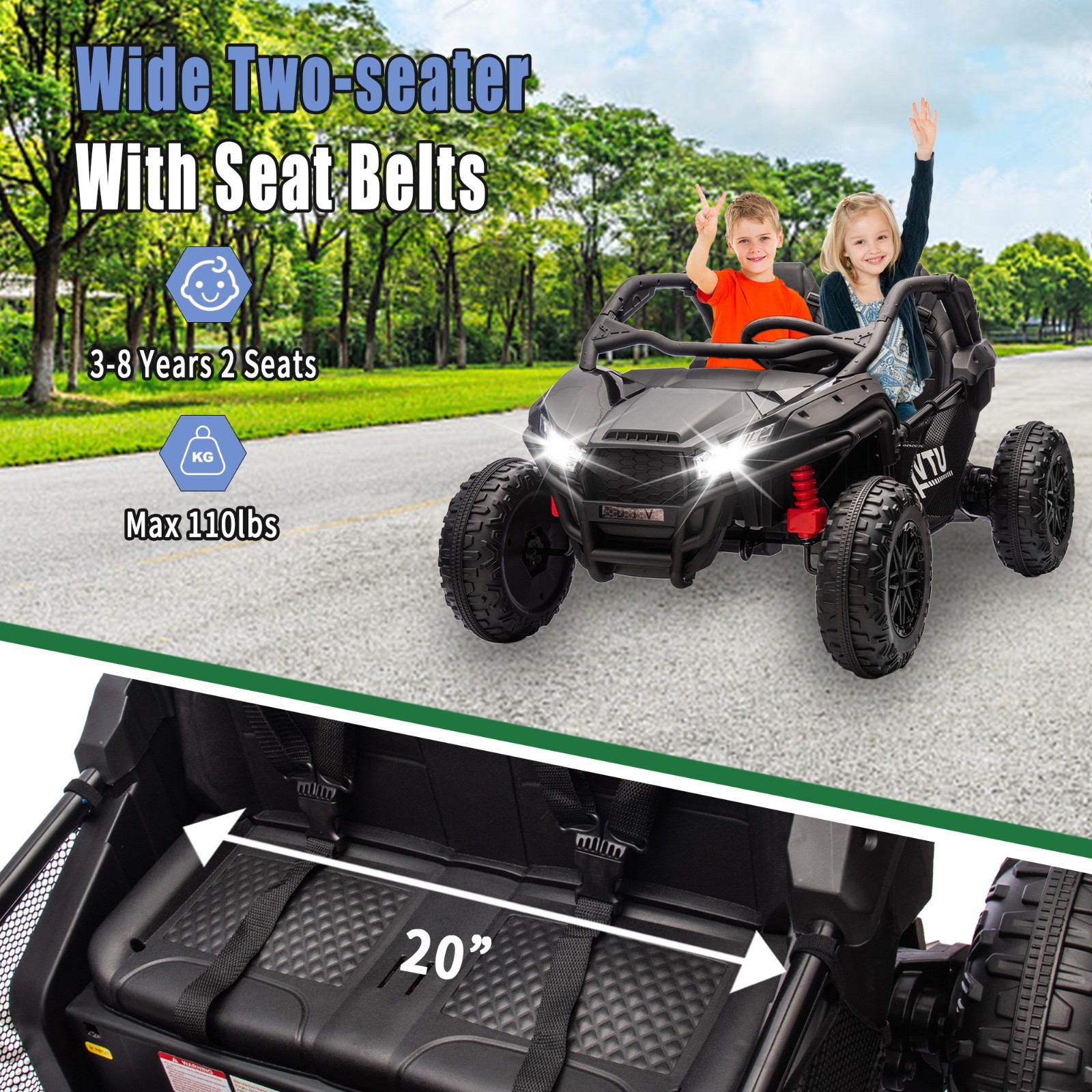 24V Kids Ride on Electric Car UTV w/Remote, LED, Battery Power Wheels,Black
