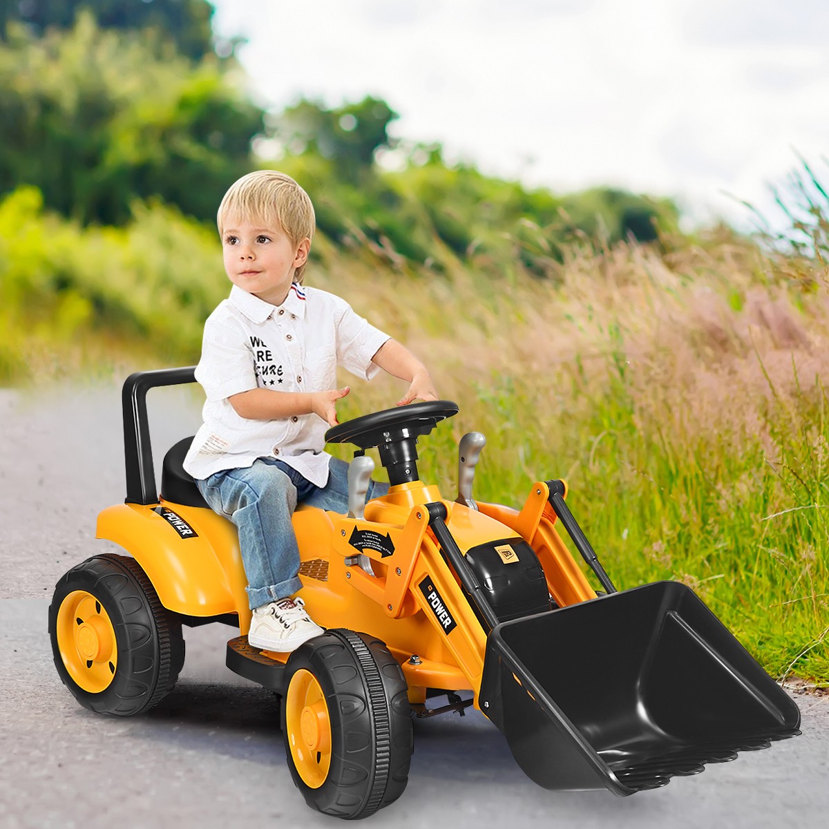 Kids Ride On Excavator Tractor w/Digging Bucket 6V Battery Powered Digger Yellow
