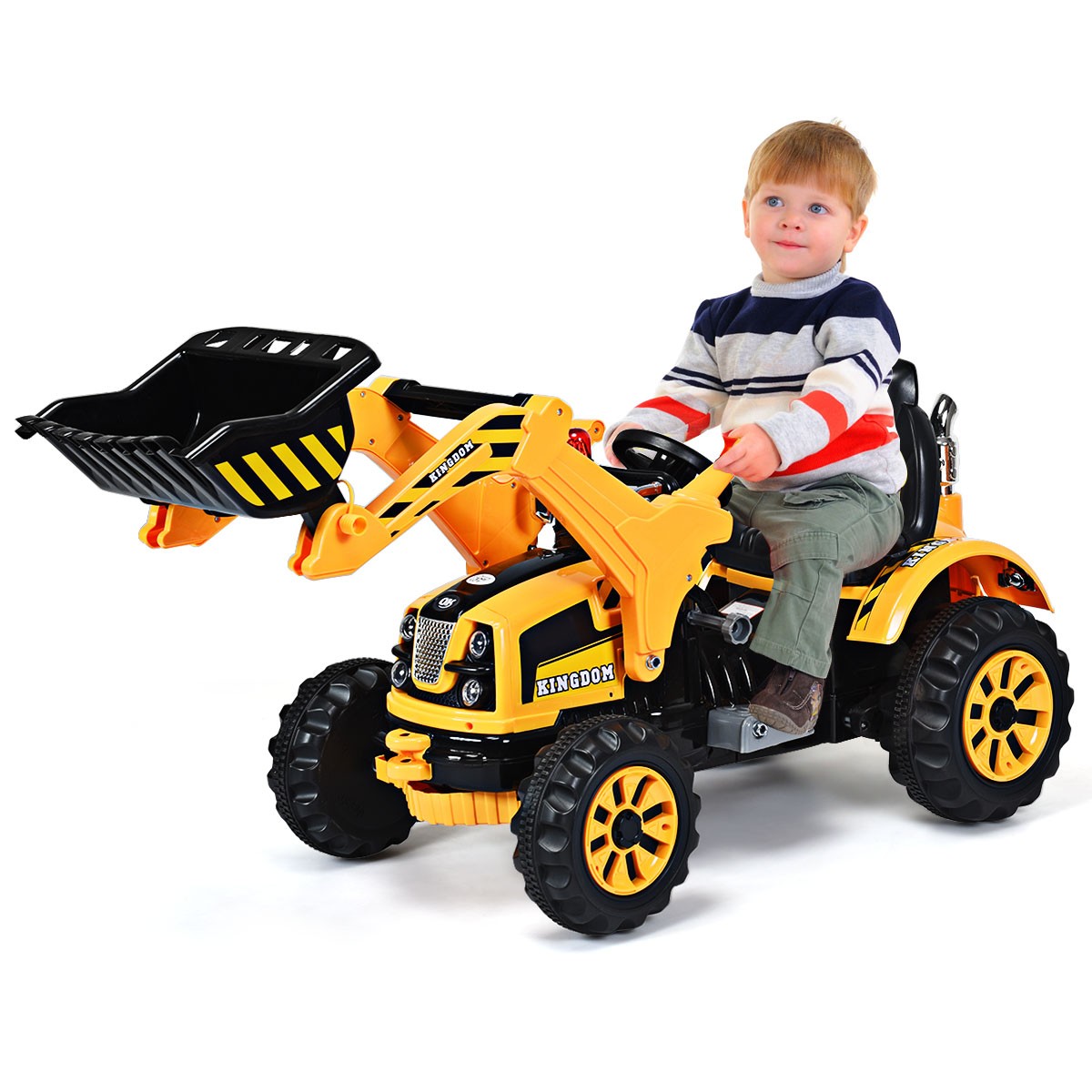 12V Battery Powered Kids Ride On Excavator Truck With Front Loader Digger Yellow