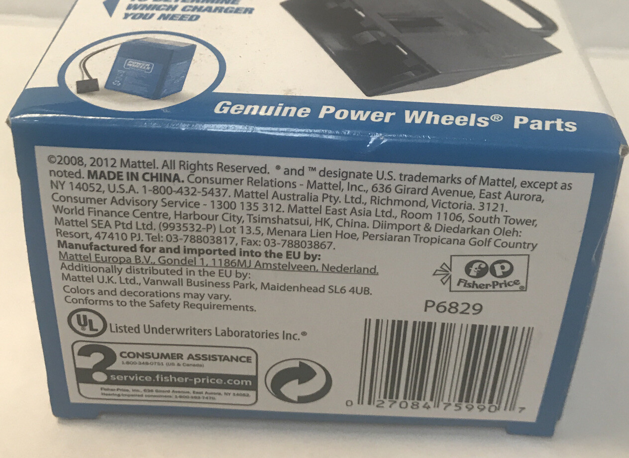 Fisher Price Power Wheels 6-Volt Battery Charger Toddler Blue P6829 6 Volt NEW