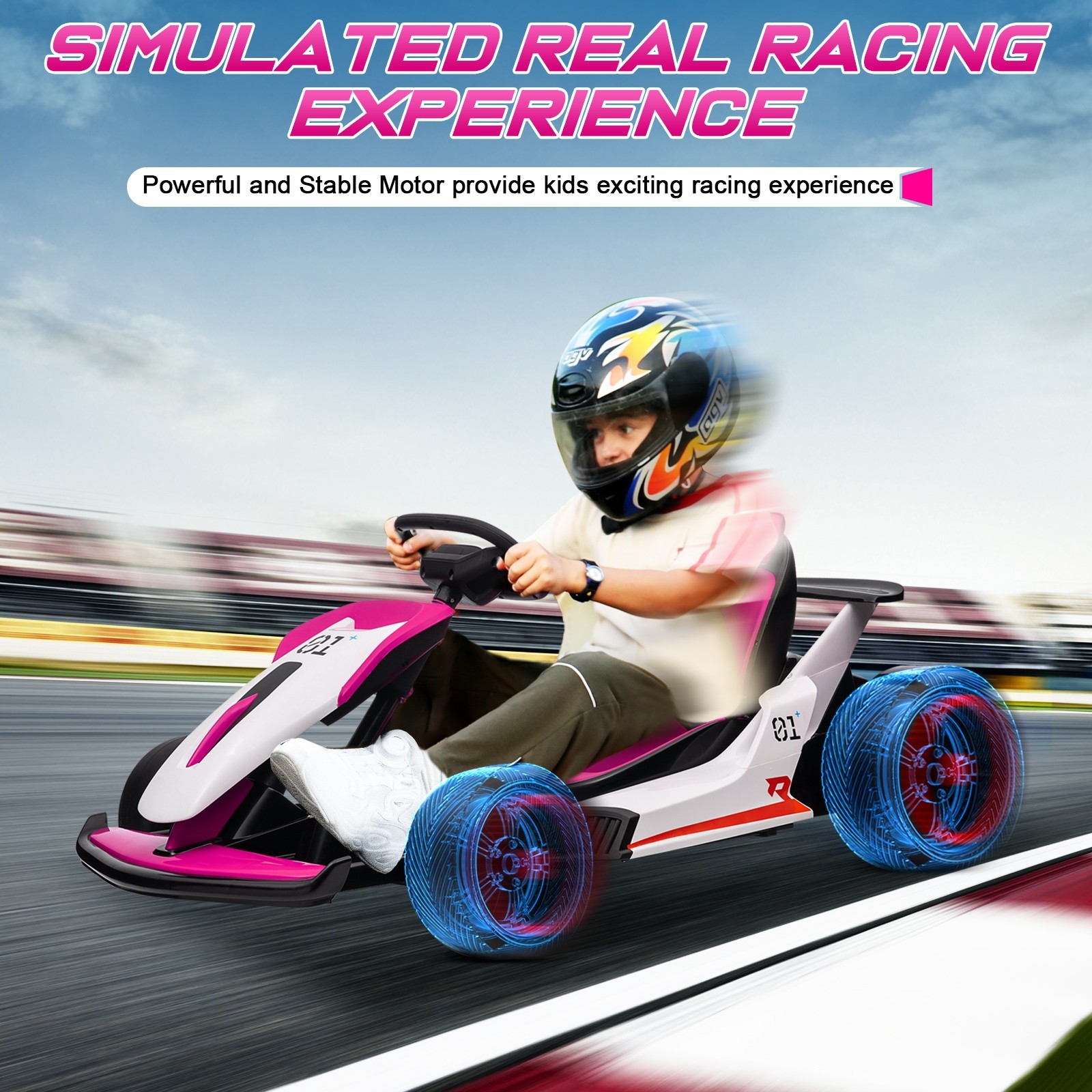 24V Kids Go Kart 400W Motor 3-5MPH Gravity Steering Bluetooth Spray Outdoor Toy