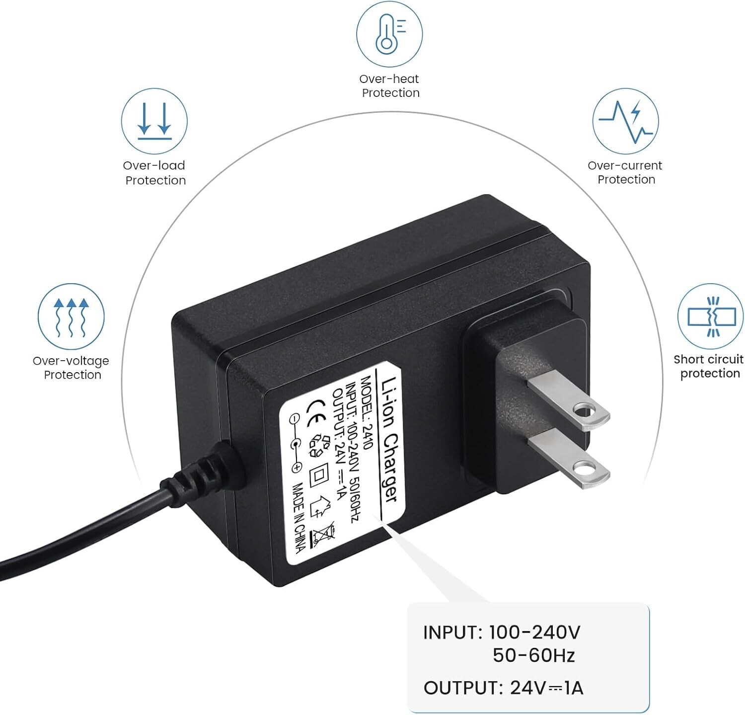 24V Battery Charger for Kids Ride On Car Toys, 24 Volt Power Adapter Black